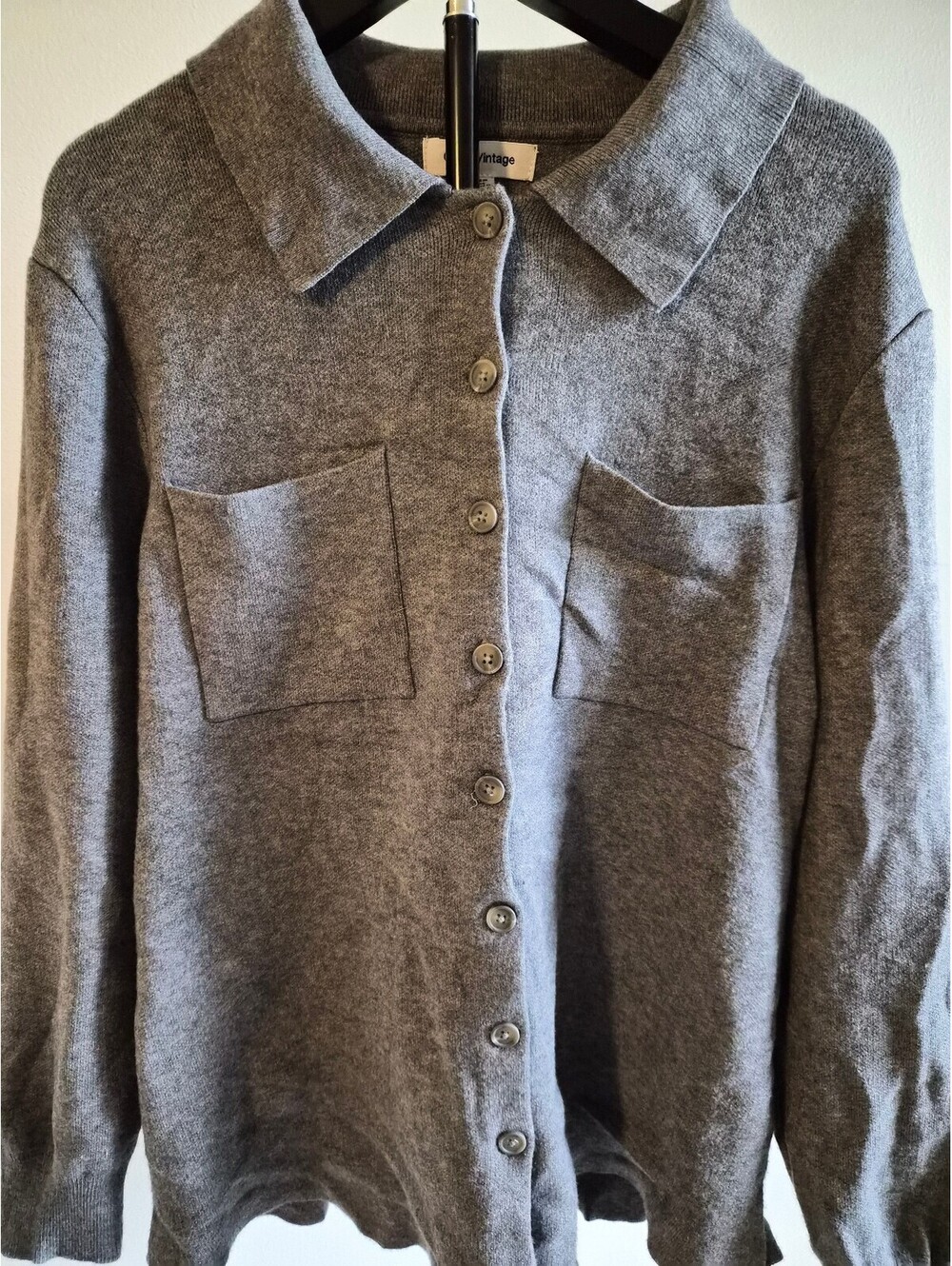 Como Vintage Gray Button-Up Cardigan Sweater with Pockets Medium 0235